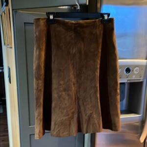 Eileen Fisher Brown 100% Goat Suede A-Line Panel Skirt  size PM